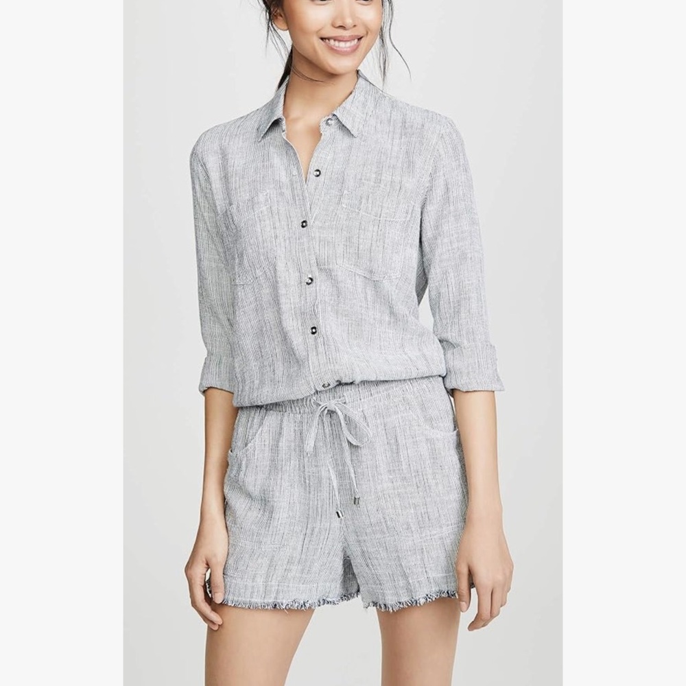 31. Splendid Romper, Linen Navy Natural Stripe